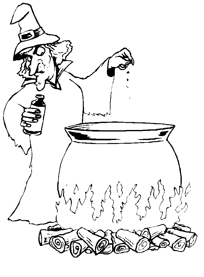 coloriage sorciere preparant une potion